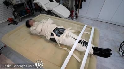 Hinako Bondage Clinic: Taped Down To The Bed In A Latex Cat Suit And Canvas Straitjacket