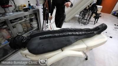 Hinako Bondage Clinic: Sub Gets Squeezed Super Tight In Neoprene And Latex Rest Sack By Mistress In Latex Catsuit